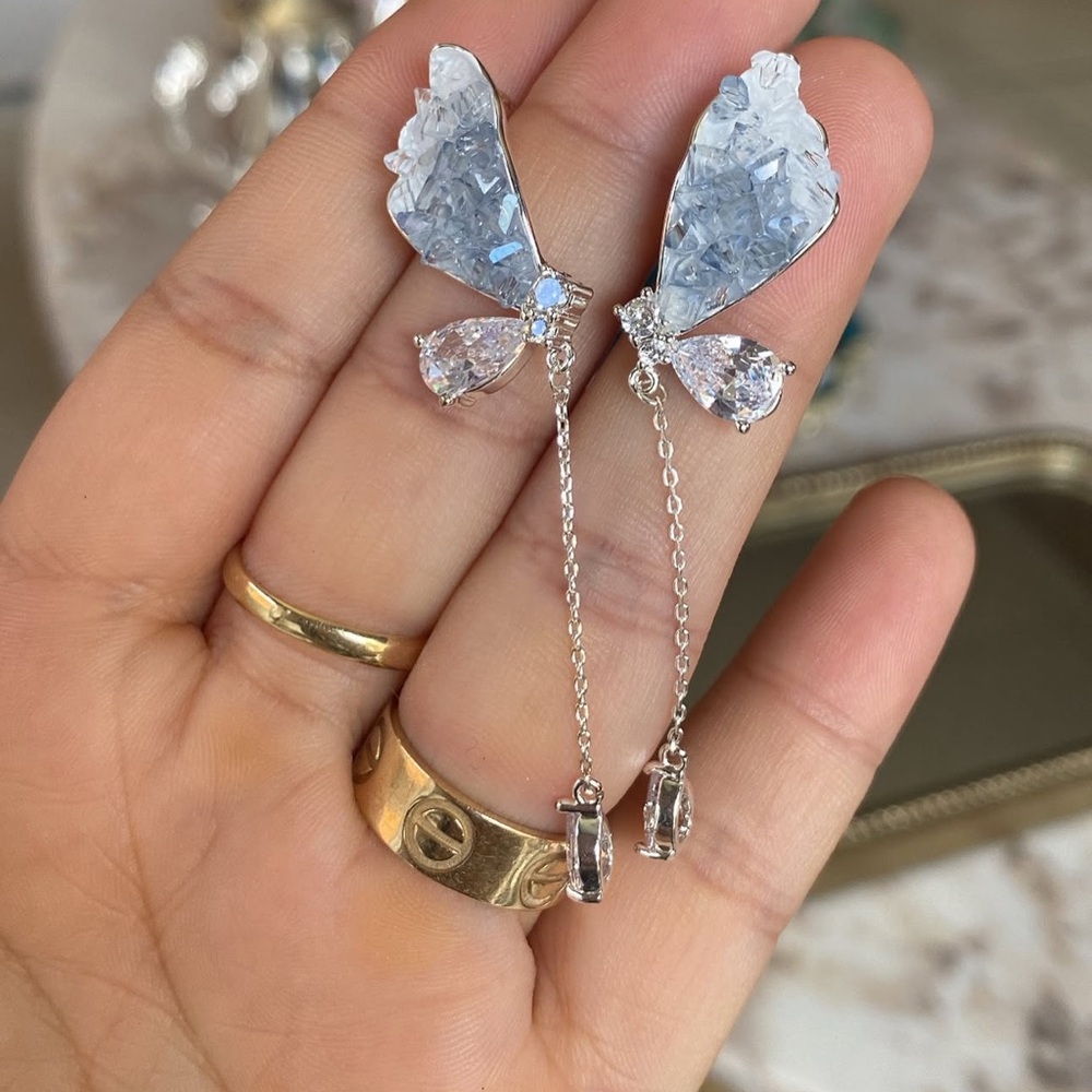 NWT ⚜️💖⚜️ La Meno Crystal Drop Gemstone Rose Quartz‎ Butterfly Earrings